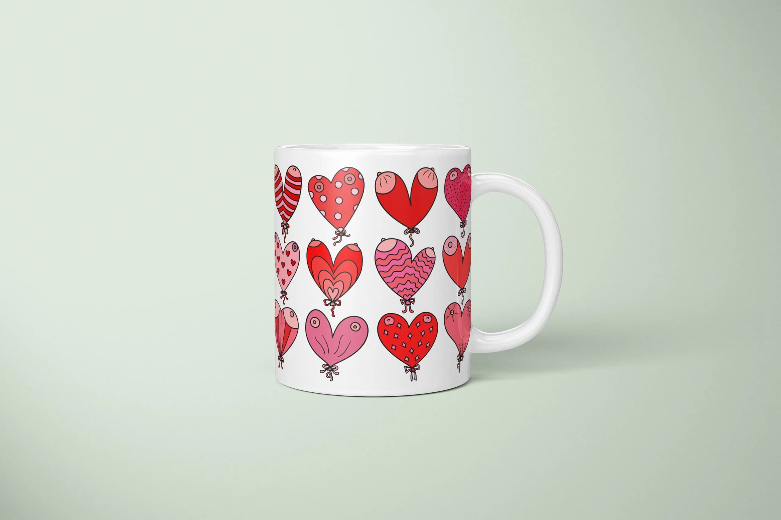 Heart Balloon Boobs Mug – Cheeky Valentine’s Gift - primary mug mockup